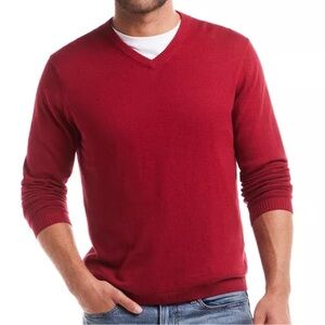 Men's Red V-Neck Sweater Cotton cashmere blend